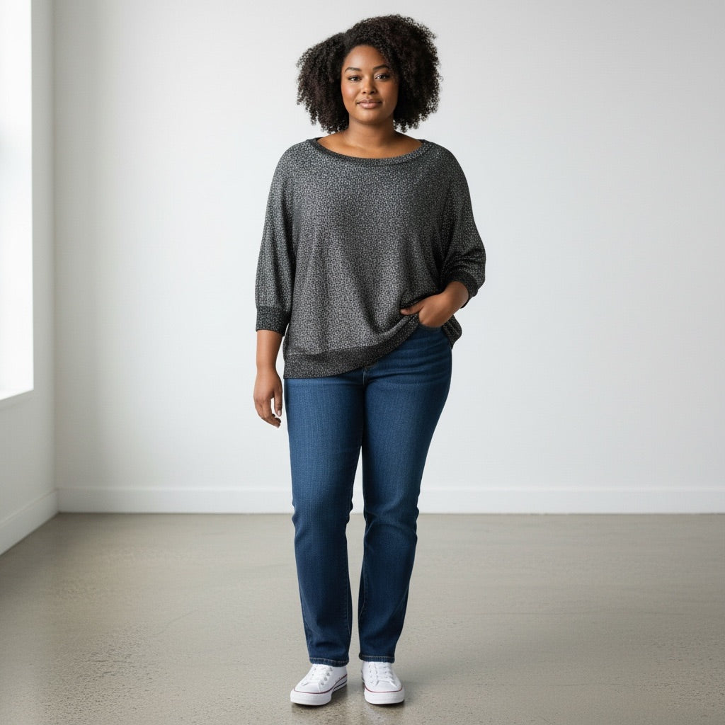 Black/Metallic Silver I.N. Studio Women-Tops, XL